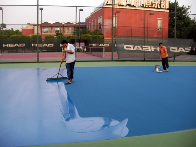 丙烯酸面层施工中1